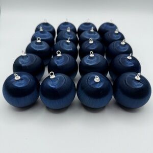 20 Navy Blue Satin Wrapped Christmas Ball Ornaments Shatterproof VTG Retro 2.25”